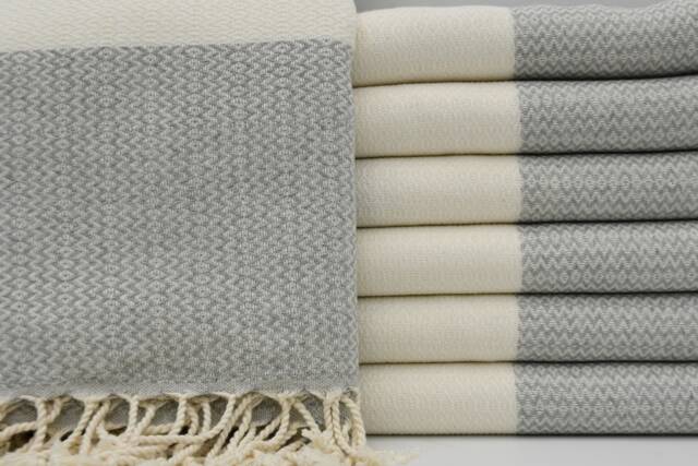 "Small Diamond Towel, Light Gray Towel, Turkish Towel, Bohemian Towel, 37""x70" - image 1