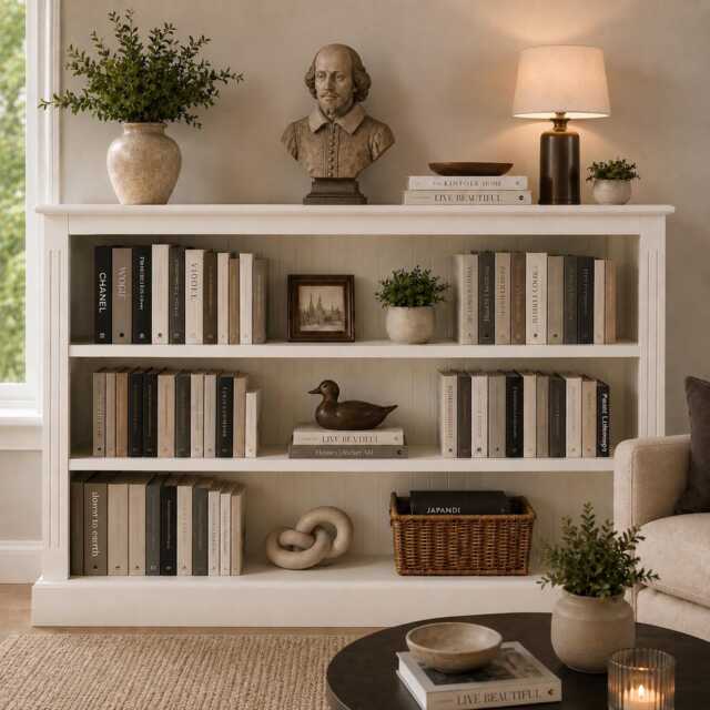 White Solid Wood Bookcase, 5Ft Wide, Adjustable Shelving, Hallway Storage Unit - image 1