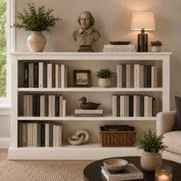 White Solid Wood Bookcase, 5Ft Wide, Adjustable Shelving, Hallway Storage Unit