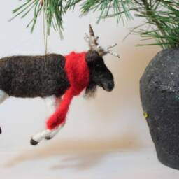 Christmas Tree Decoration-Needle Felted Moose-Handmade Christmas-Brown-Red-Felt Animal-Christmas Moose - thumbnail 4