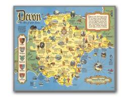 Devon Map, The Shire Of Great Seamen - Pictorial Map Devon, England Wall Art Large Print - thumbnail 1