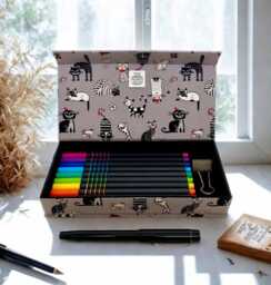 Handmade Cats Pencil Case Fabric Stationery Organiser With Magnetic Closure Multipurpose Box - thumbnail 1