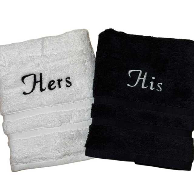 Personalized His & Hers Egyptian Cotton Bath Towel Set, Embroidered Wedding Gift Christmas - image 1