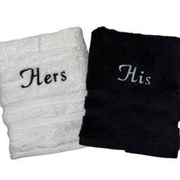 Personalized His & Hers Egyptian Cotton Bath Towel Set, Embroidered Wedding Gift Christmas - thumbnail 1