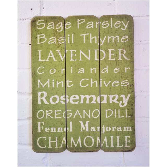 Hanging Sign For Kitchen Or Garden Area - Herbs List On Sage Green Distressed Rustic Style Wood 40x30cm. Retro Wooden Wall Art - image 1