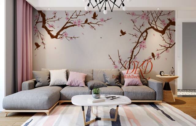 Tree Wall Decal Vinyl Sticker-Cherry Blossom Tree Branch Nursery Wall Decal Baby Girl Room Pink Flower Sticker Living Decor - image 1