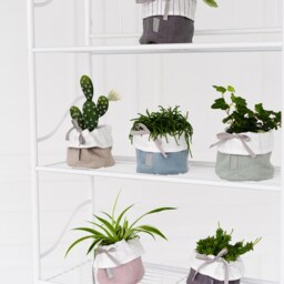 100% Natural Linen Plant Pot Cover - Soft Double Sided Vase Decor For Home Stone Washed Handmade Drawstring Bag For Plants - thumbnail 2