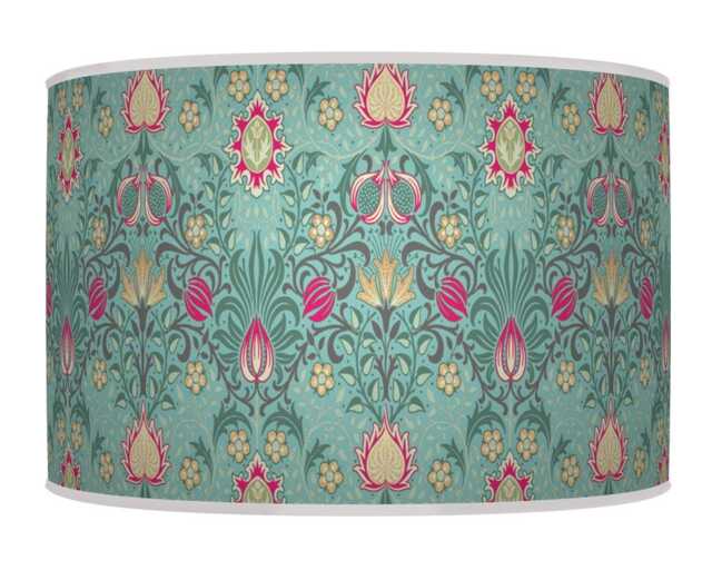 Floral Light Shade - Morris Inspired Lampshade in Blue & Hot Pink Boho Style Drum Handmade Lamp - image 1