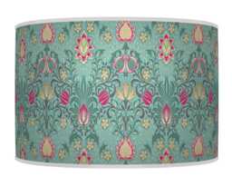 Floral Light Shade - Morris Inspired Lampshade in Blue & Hot Pink Boho Style Drum Handmade Lamp - thumbnail 1