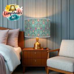 Floral Light Shade - Morris Inspired Lampshade in Blue & Hot Pink Boho Style Drum Handmade Lamp - thumbnail 3