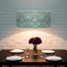 Floral Light Shade - Morris Inspired Lampshade in Blue & Hot Pink Boho Style Drum Handmade Lamp - thumbnail 2