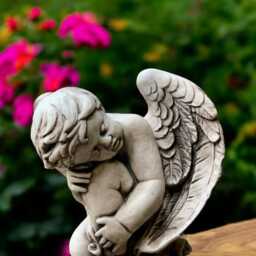 Concrete Baby Angel Statue Stone Cherub Figurine Sitting Sculpture Garden Ornament Cement Winged Decor Outdoor Yard Art Gift - thumbnail 4