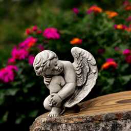 Concrete Baby Angel Statue Stone Cherub Figurine Sitting Sculpture Garden Ornament Cement Winged Decor Outdoor Yard Art Gift - thumbnail 1