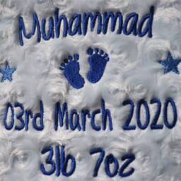 Personalised Baby Blanket Luxury Rosebud Style Blue Round Font Name Date Weight Print - thumbnail 2