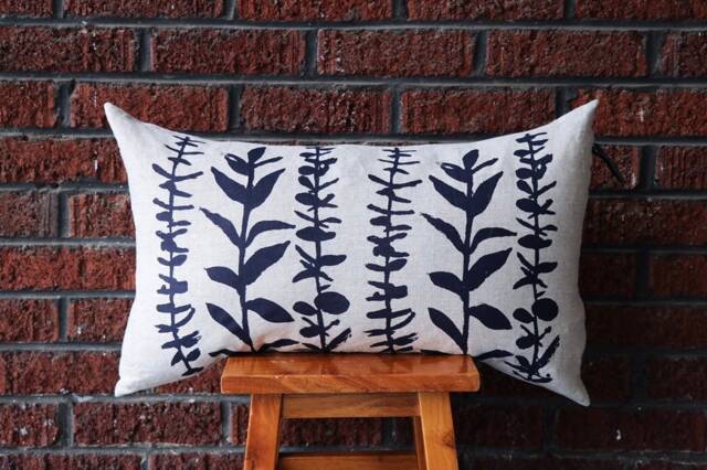 Botanical Print Linen Pillow Cover Boho Chic, Hand Block Printed Home Decor - image 1