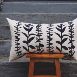 Botanical Print Linen Pillow Cover Boho Chic, Hand Block Printed Home Decor - thumbnail 2
