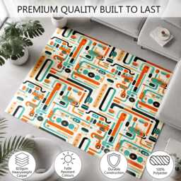 Teal Orange Retro Circuit Abstract Rug Non-Slip Soft Area Carpet Bedroom Living Room Hallway Mat Decor - Made in UK - thumbnail 3