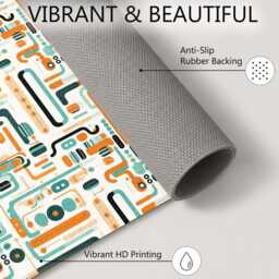 Teal Orange Retro Circuit Abstract Rug Non-Slip Soft Area Carpet Bedroom Living Room Hallway Mat Decor - Made in UK - thumbnail 4