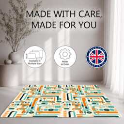 Teal Orange Retro Circuit Abstract Rug Non-Slip Soft Area Carpet Bedroom Living Room Hallway Mat Decor - Made in UK - thumbnail 2