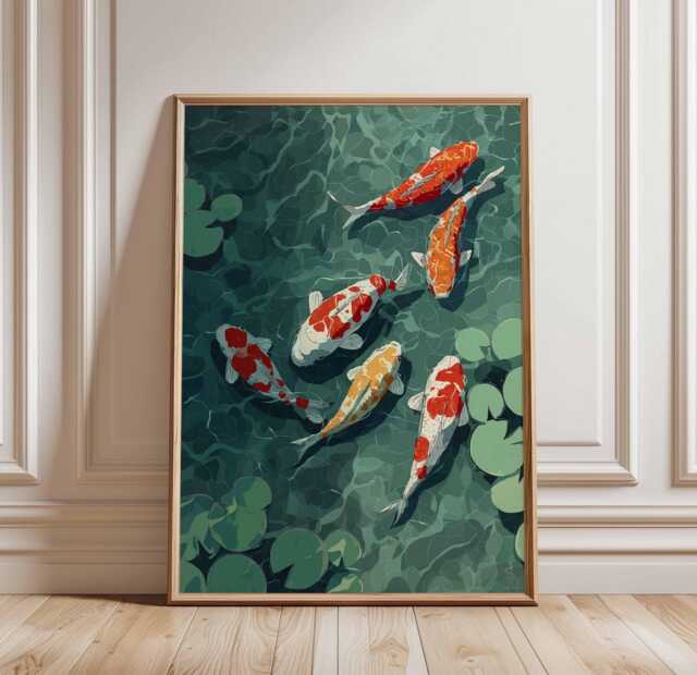 Koi Fish Wall Art, Japanese Pond Poster, Tranquil Water Print, Zen Garden Decor, Colorful Painting, Serene Nature Art - image 1