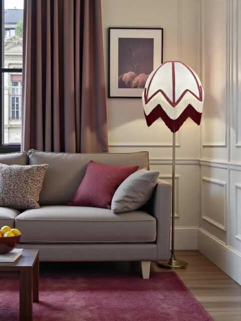 Bespoke Art Deco Lamp Shades With Cream & Burgundy Red Fringe, Braid, Handmade in The UK - image 1