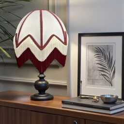 Bespoke Art Deco Lamp Shades With Cream & Burgundy Red Fringe, Braid, Handmade in The UK - thumbnail 2