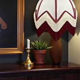 Bespoke Art Deco Lamp Shades With Cream & Burgundy Red Fringe, Braid, Handmade in The UK - thumbnail 3