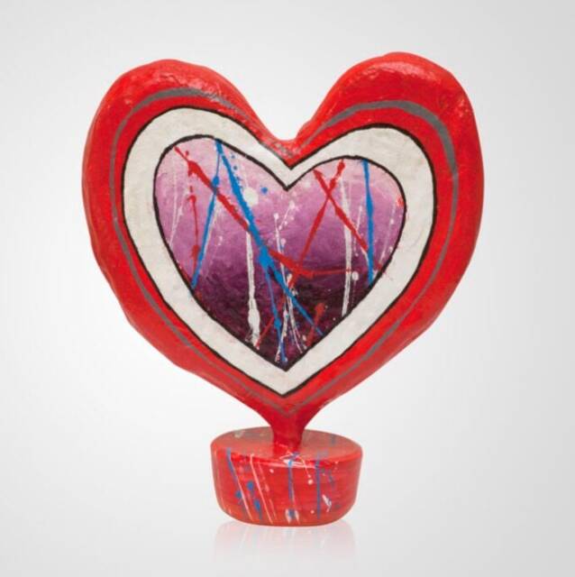Papier Mache Heart Sculpture, Pop Art Table Decor - image 1