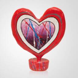 Papier Mache Heart Sculpture, Pop Art Table Decor - thumbnail 1