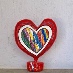 Papier Mache Heart Sculpture, Pop Art Table Decor - thumbnail 2
