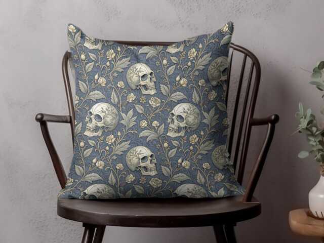 Gothic Floral Skull Pillow Halloween Home Decor Throw Cushion - image 1
