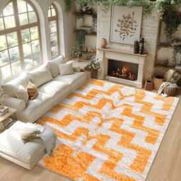 Orange Moroccan Rug - Handmade Berber Shag Carpet, Custom Geometric Area Rug, Modern Floor Decor - thumbnail 2