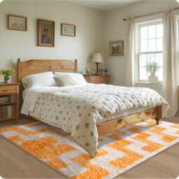 Orange Moroccan Rug - Handmade Berber Shag Carpet, Custom Geometric Area Rug, Modern Floor Decor - thumbnail 3