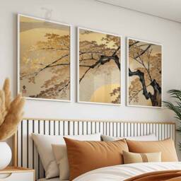 Japanese Floral Art Print Set, Gold Hokusai Style Posters - thumbnail 2