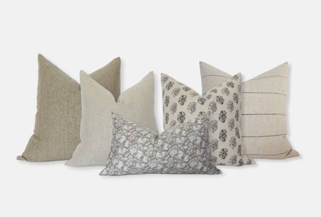 Neutral Pillow Combinations, Beige Cream Covers, Sofa Throw Set Of 5, Tan Sets, Natural Covers - image 1