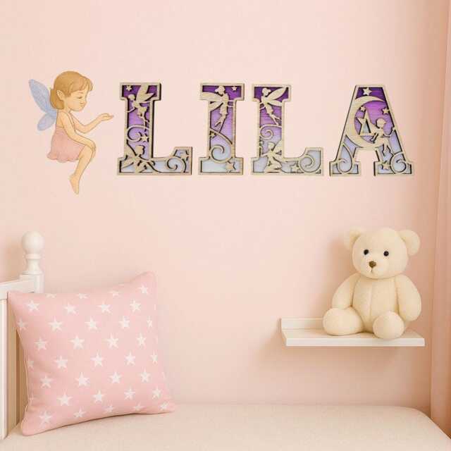 Personalised Fairy Name Sign - Custom Laser Cut Wooden Letters Kids Bedroom Or Nursery Wall Decor Mythical Art Christmas Gift - image 1