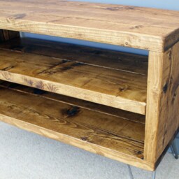 Reclaimed Wood Tv Stand With Shelf - Retro Media Unit, Hairpin Legs - thumbnail 3