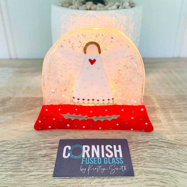 Fused Glass Angel Snowglobe Christmas Memorial Candle Holder Ornament - Cornish Fused - image 1