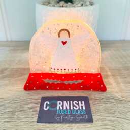 Fused Glass Angel Snowglobe Christmas Memorial Candle Holder Ornament - Cornish Fused - thumbnail 1