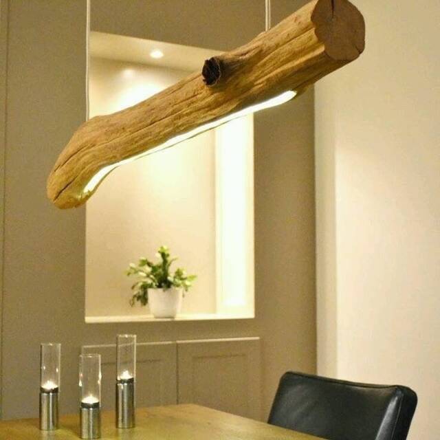 Natural Drift Wood Suspended Light Fitting With Embedded Natural Fit Led