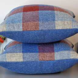 Harris Tweed Cushion Cover, Handmade - Red, Blue, Grey Big Block Check - thumbnail 2