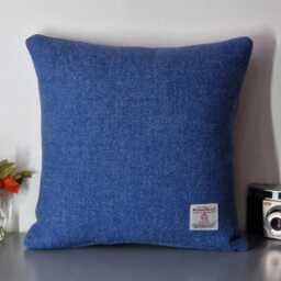 Harris Tweed Cushion Cover, Handmade - Red, Blue, Grey Big Block Check - thumbnail 3