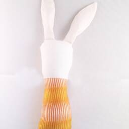 Crinkle Ears Bunny Rattle - Modern Boho Orange-Gold/White Stripe Art Gallery Aura with Jingle Bell - thumbnail 3