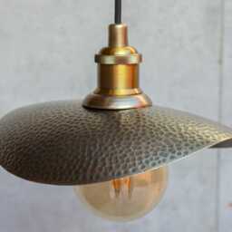 Hammered Bronze Finish Curved Plate Pendant Light, Solid Brass Ceiling Leaf Light Hanging Lampshade - thumbnail 2