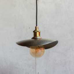 Hammered Bronze Finish Curved Plate Pendant Light, Solid Brass Ceiling Leaf Light Hanging Lampshade - thumbnail 1