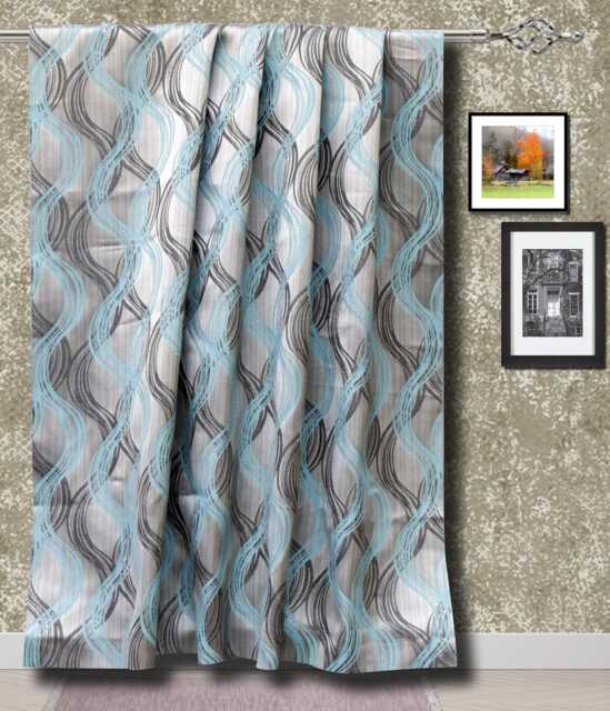 Aqua Stripes Jacquard Weave Curtain Panels, Swirl Curtains - Rod Pocket, Grommet, Box Pleat, Three Pinch Tab Top & Plain Ring Top - image 1