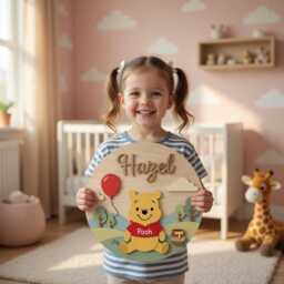 Personalized Winnie The Pooh Nursery Name Sign, Custom Baby Room Decor, 3D Wood Wall Art, Bear Plaque Gift For Kids - thumbnail 2