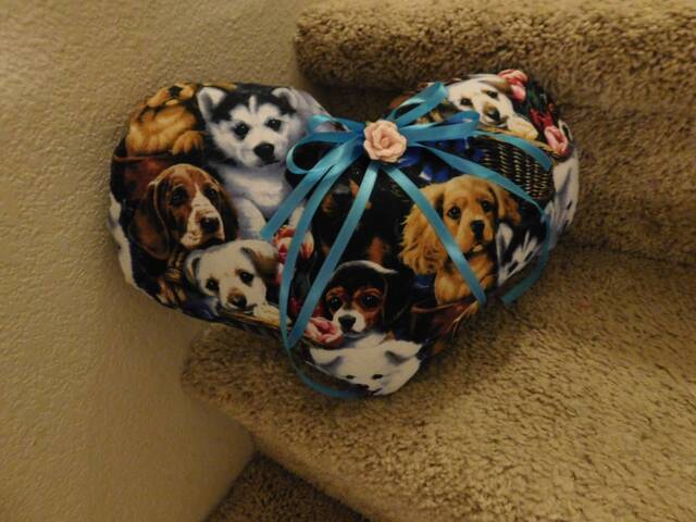 Ooak Handmade Heart Shaped Fancy Pillow With Puppy Print - image 1