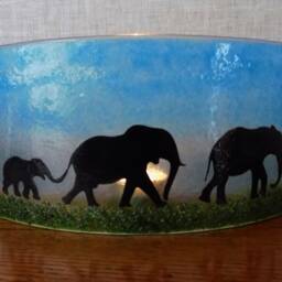 Beautiful Glass Fused Curved Tea Light/Candle Shade - Elephant Scene Great Gift For Fans Home Decoration - thumbnail 3