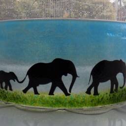 Beautiful Glass Fused Curved Tea Light/Candle Shade - Elephant Scene Great Gift For Fans Home Decoration - thumbnail 2